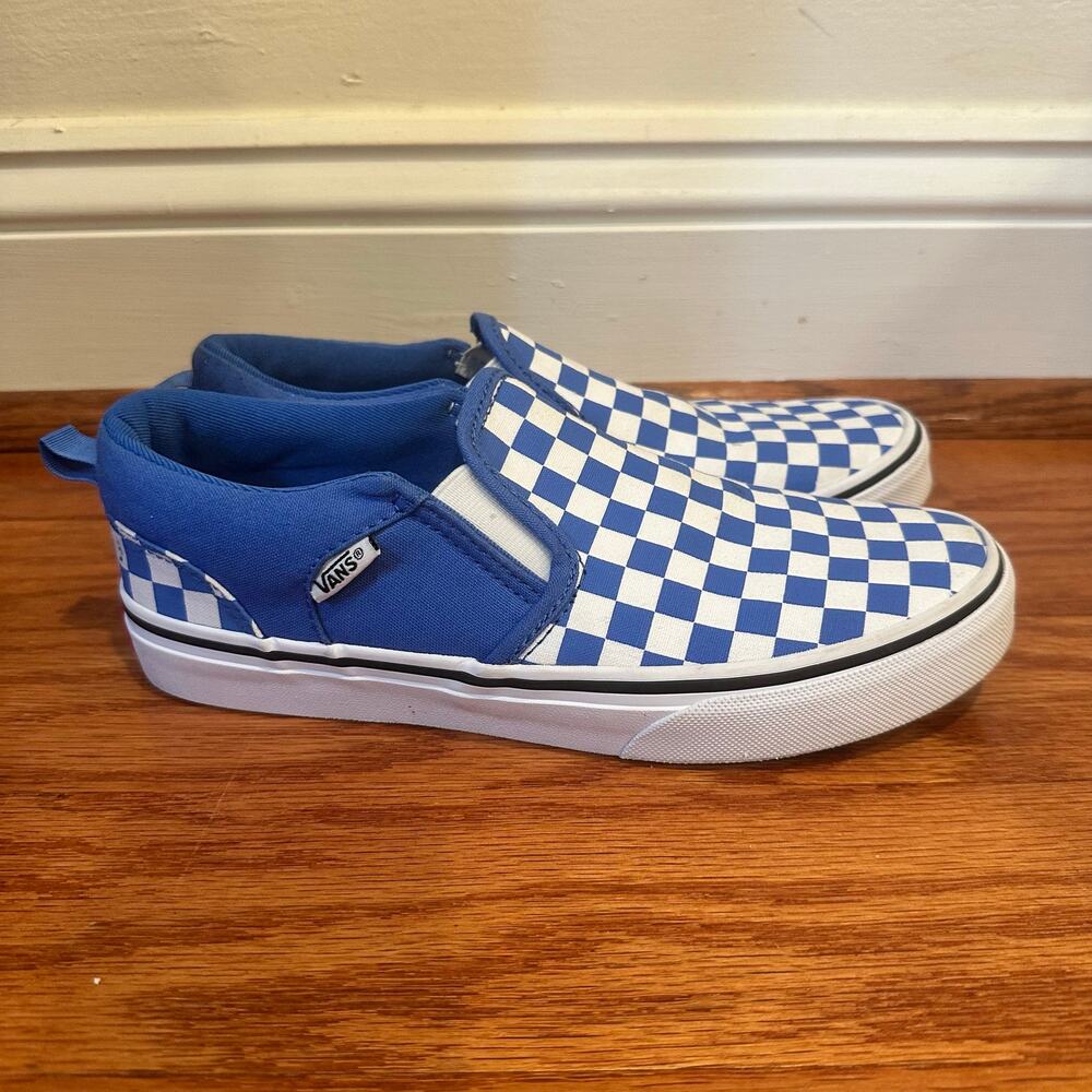 Vans Classic Slip On Sneakers sz 4.5 Blue and white checkerboard